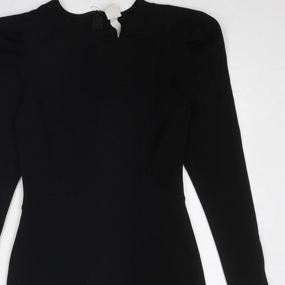H&M Womens Black Polyester A-Line Size S Round Neck Zip