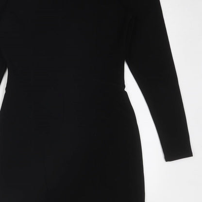 H&M Womens Black Polyester A-Line Size S Round Neck Zip