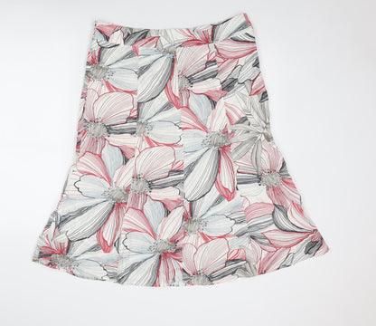 Per Se Womens Multicoloured Floral Linen Swing Skirt Size 14 Zip