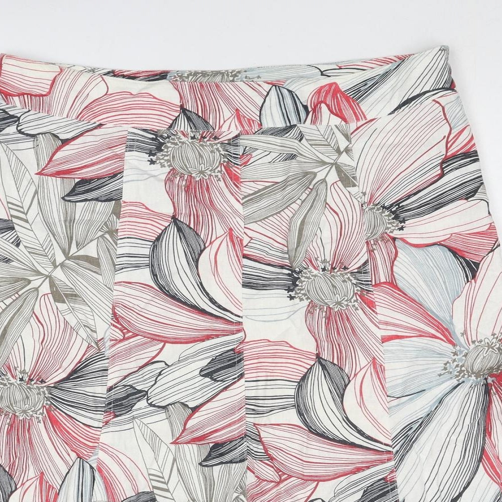 Per Se Womens Multicoloured Floral Linen Swing Skirt Size 14 Zip