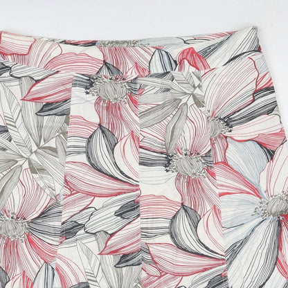 Per Se Womens Multicoloured Floral Linen Swing Skirt Size 14 Zip