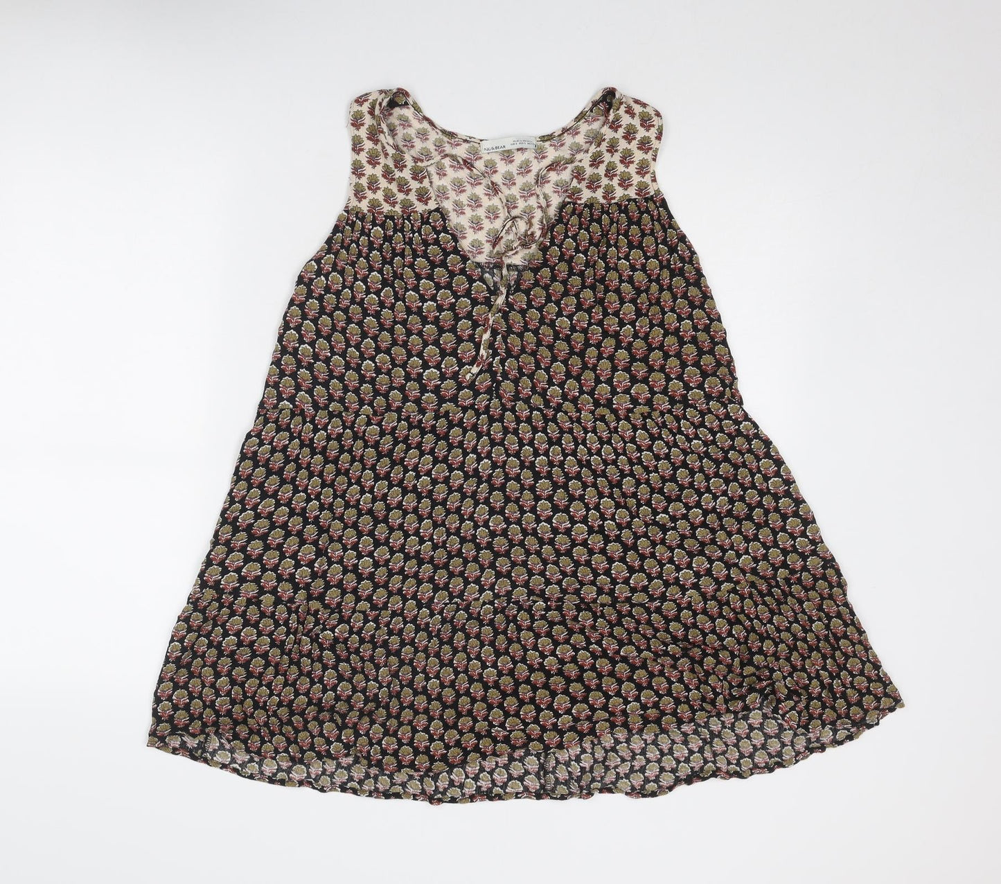 Pull&Bear Womens Multicoloured Geometric Viscose Sheath Size S V-Neck Tie