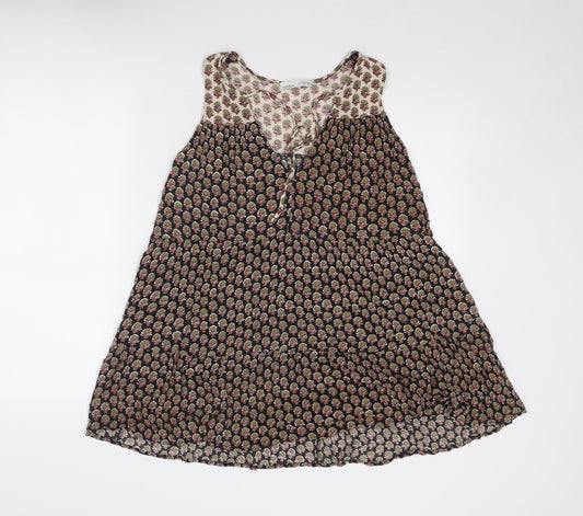 Pull&Bear Womens Multicoloured Geometric Viscose Sheath Size S V-Neck Tie