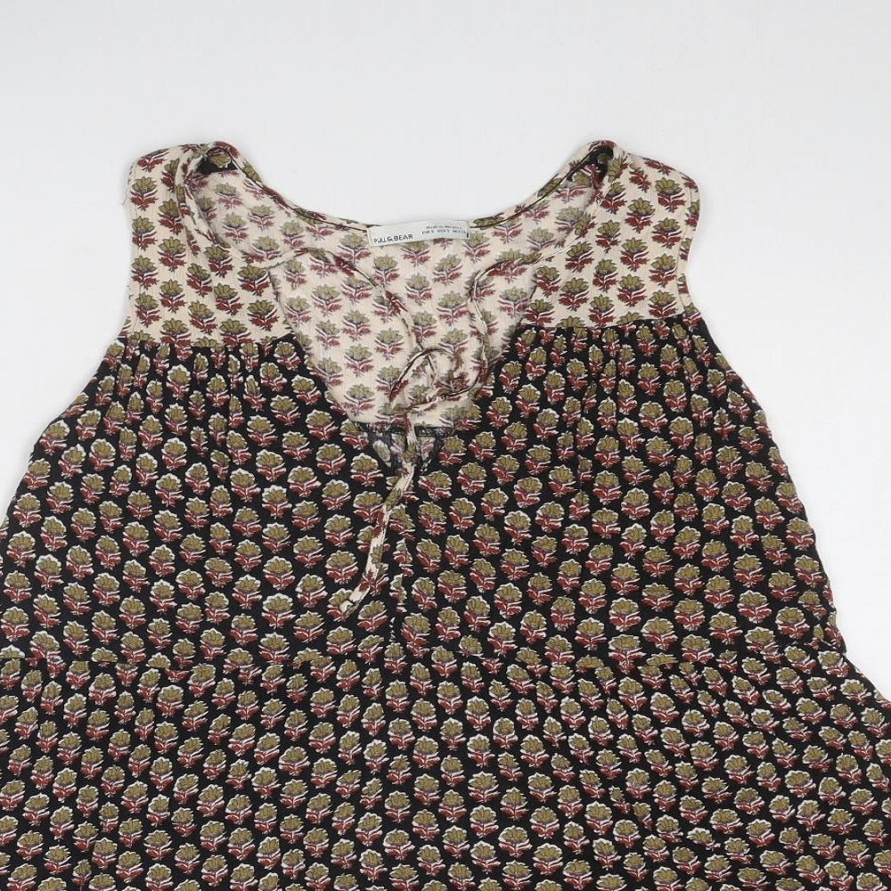 Pull&Bear Womens Multicoloured Geometric Viscose Sheath Size S V-Neck Tie