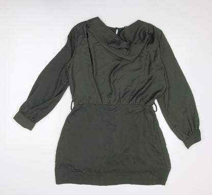 Zara Womens Green Polyester A-Line Size L Cowl Neck Zip