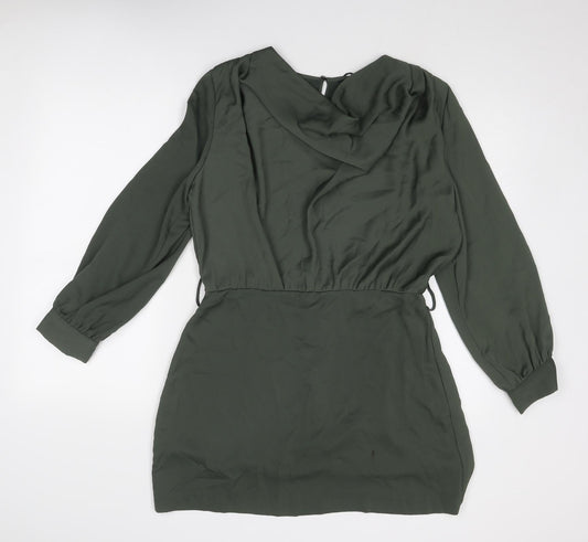 Zara Womens Green Polyester A-Line Size L Cowl Neck Zip
