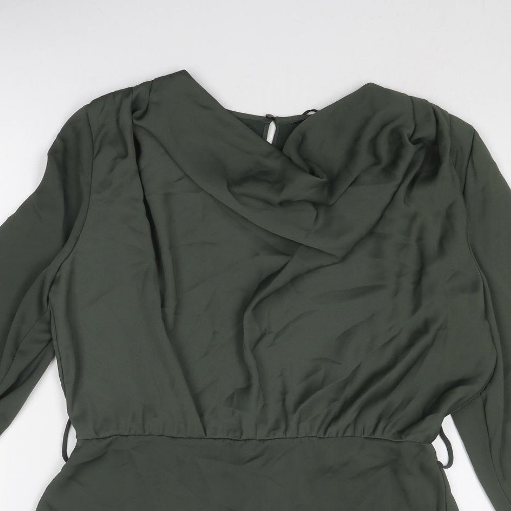 Zara Womens Green Polyester A-Line Size L Cowl Neck Zip