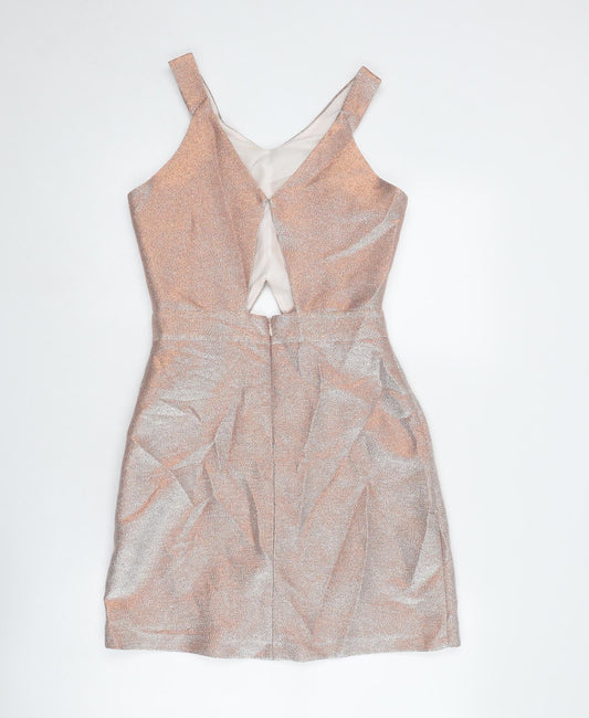 Miss Selfridge Womens Silver Viscose Slip Dress Size 8 V-Neck Zip