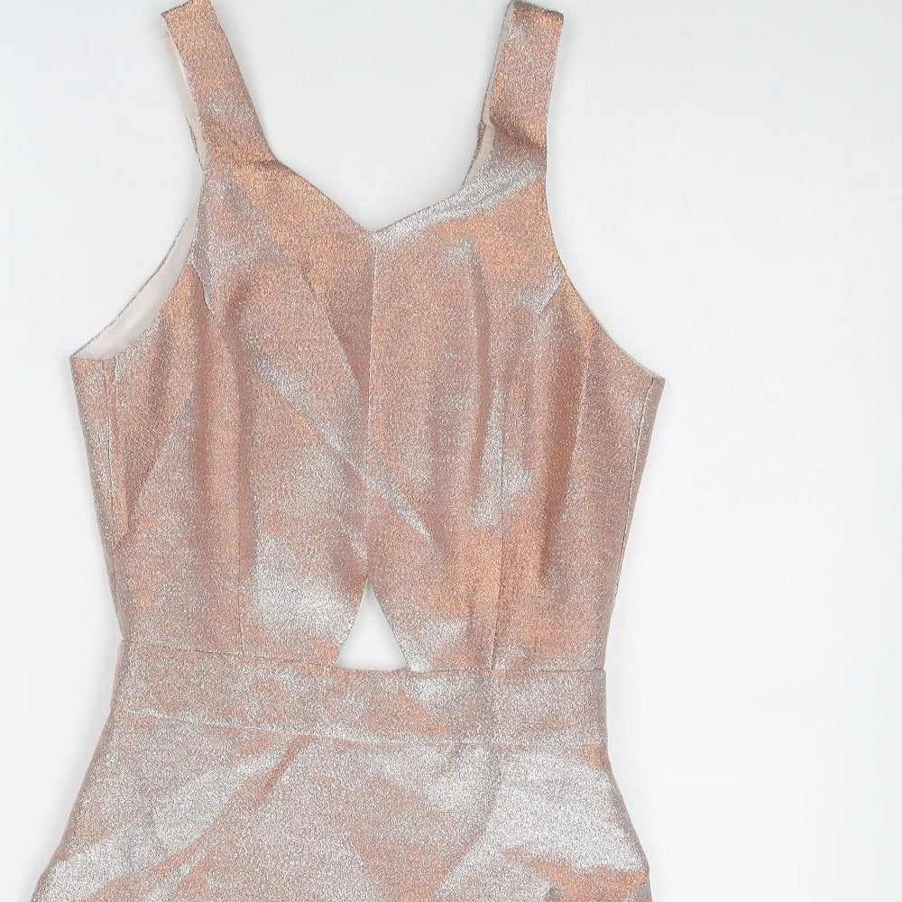 Miss Selfridge Womens Silver Viscose Slip Dress Size 8 V-Neck Zip