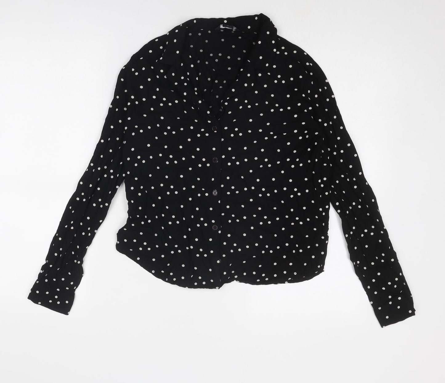Monki Womens Black Polka Dot Viscose Basic Button-Up Size S Collared