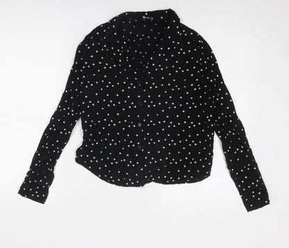 Monki Womens Black Polka Dot Viscose Basic Button-Up Size S Collared