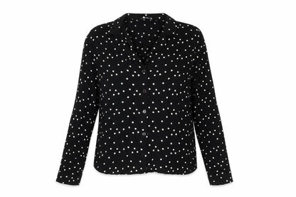 Monki Womens Black Polka Dot Viscose Basic Button-Up Size S Collared