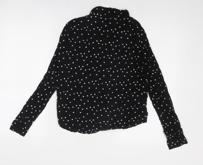 Monki Womens Black Polka Dot Viscose Basic Button-Up Size S Collared