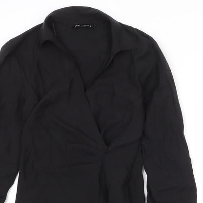 Zara Womens Black Polyester Shift Size M Collared Zip - Front Detail