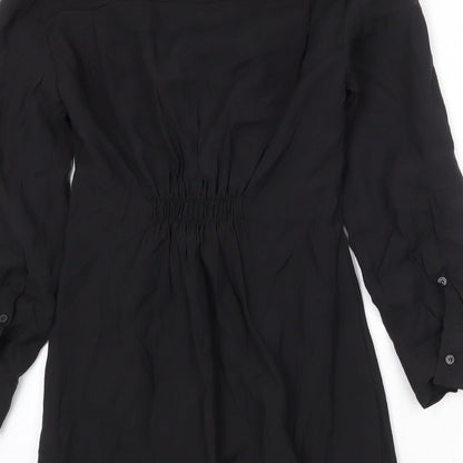 Zara Womens Black Polyester Shift Size M Collared Zip - Front Detail