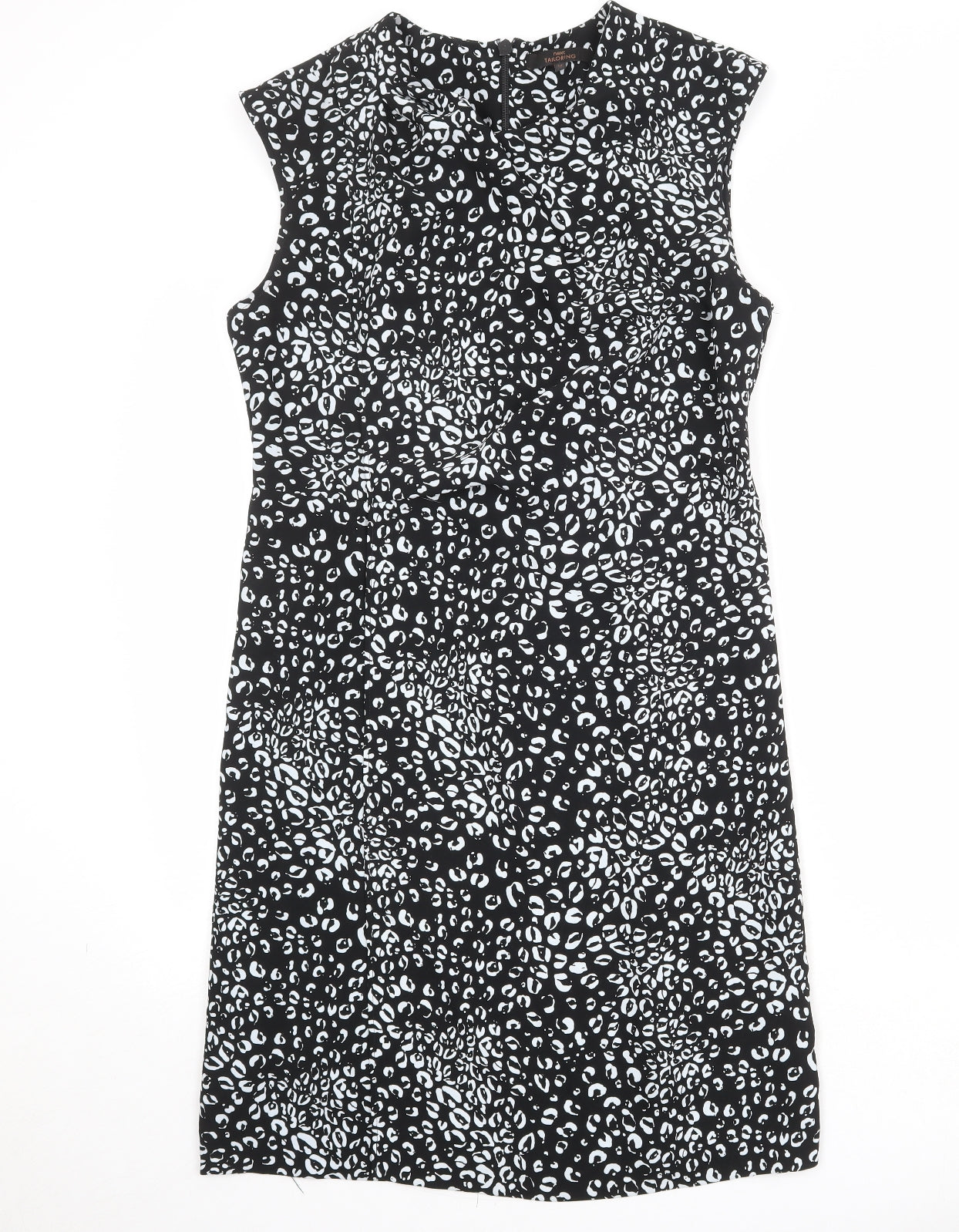 NEXT Womens Black Animal Print Polyester Sheath Size 14 Round Neck Zip - Leopard Print