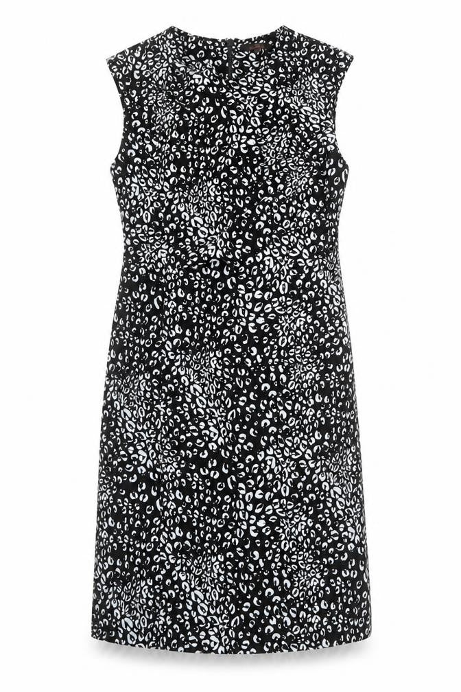 NEXT Womens Black Animal Print Polyester Sheath Size 14 Round Neck Zip - Leopard Print