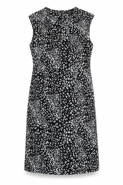 NEXT Womens Black Animal Print Polyester Sheath Size 14 Round Neck Zip - Leopard Print