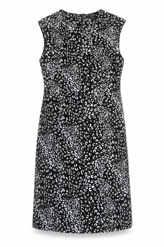 NEXT Womens Black Animal Print Polyester Sheath Size 14 Round Neck Zip - Leopard Print