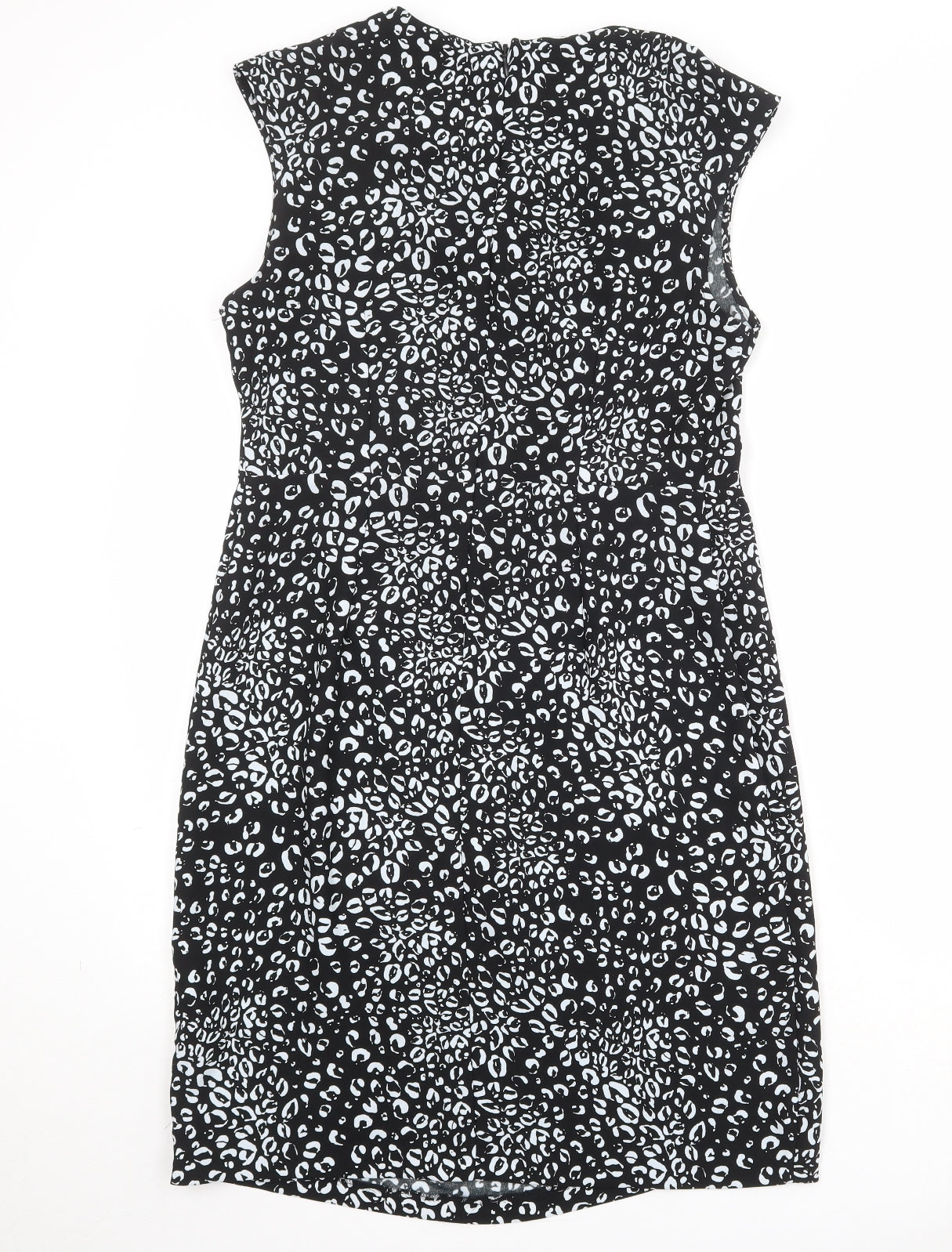 NEXT Womens Black Animal Print Polyester Sheath Size 14 Round Neck Zip - Leopard Print