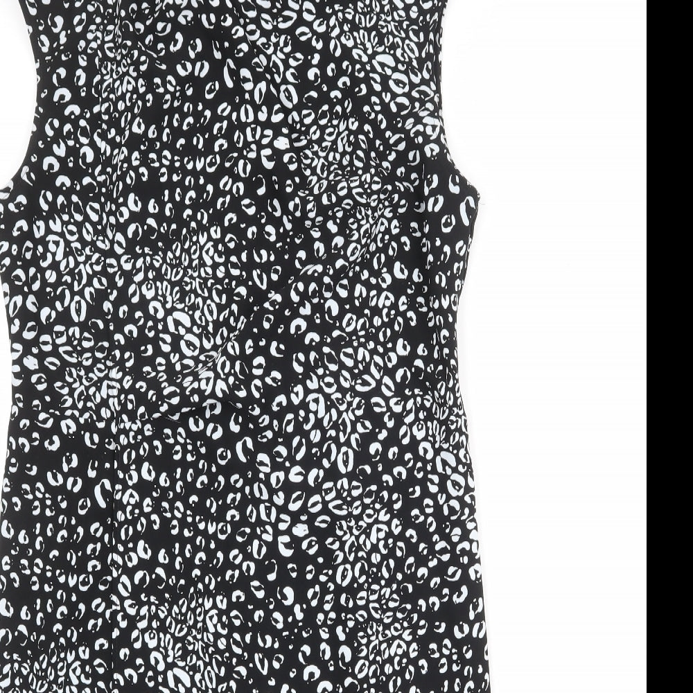 NEXT Womens Black Animal Print Polyester Sheath Size 14 Round Neck Zip - Leopard Print