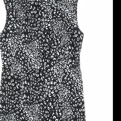 NEXT Womens Black Animal Print Polyester Sheath Size 14 Round Neck Zip - Leopard Print