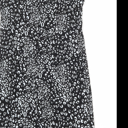 NEXT Womens Black Animal Print Polyester Sheath Size 14 Round Neck Zip - Leopard Print