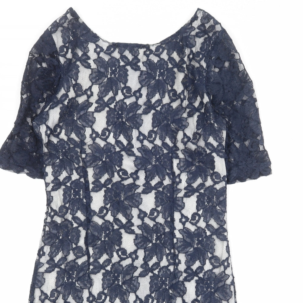 Affair Womens Blue Polyamide A-Line Size 12 Boat Neck Zip