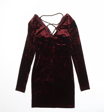 Topshop Womens Red Polyester Shift Size 8 V-Neck Tie