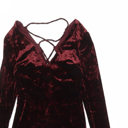 Topshop Womens Red Polyester Shift Size 8 V-Neck Tie