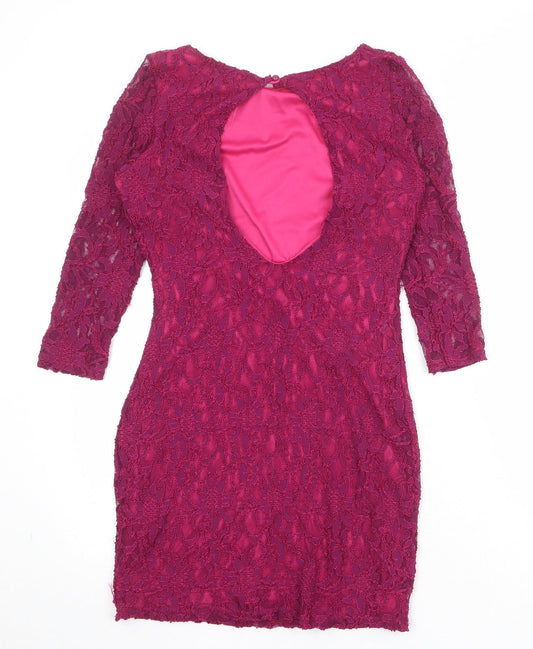 Jane Norman Womens Purple Polyester Shift Size 12 Round Neck Button - Open Back