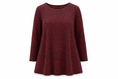 Styled By Womens Red Animal Print Polyester A-Line Size L Round Neck Pullover - Leopard Print