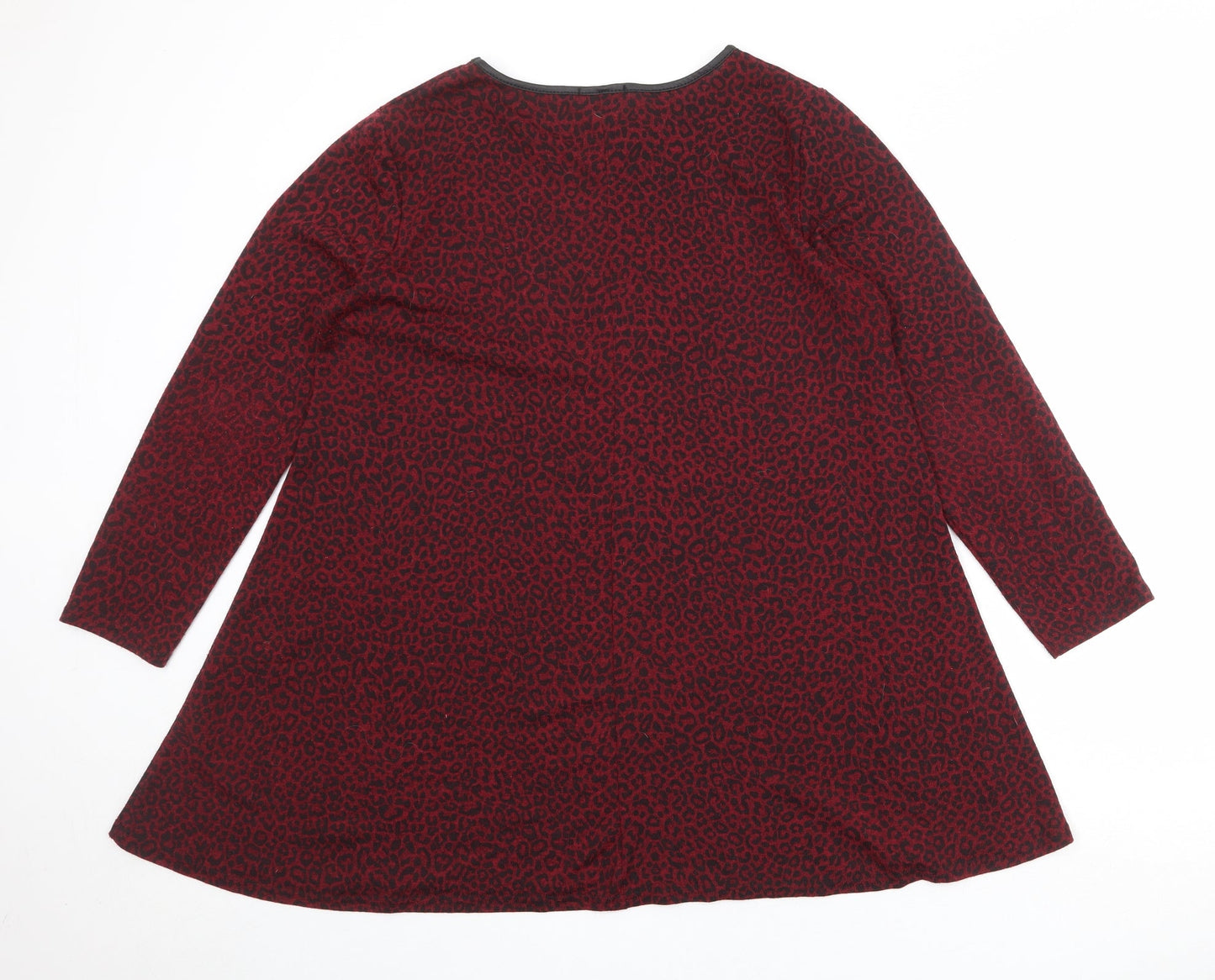 Styled By Womens Red Animal Print Polyester A-Line Size L Round Neck Pullover - Leopard Print