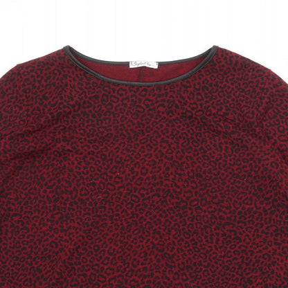 Styled By Womens Red Animal Print Polyester A-Line Size L Round Neck Pullover - Leopard Print