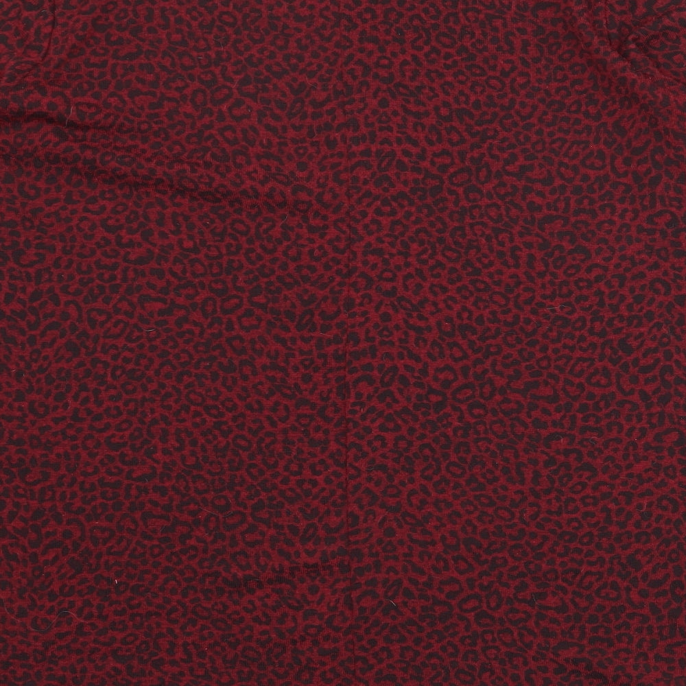 Styled By Womens Red Animal Print Polyester A-Line Size L Round Neck Pullover - Leopard Print