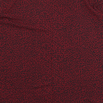 Styled By Womens Red Animal Print Polyester A-Line Size L Round Neck Pullover - Leopard Print