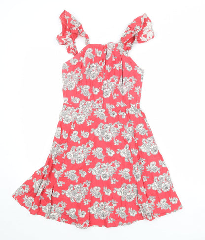 ASOS Womens Pink Floral 100% Cotton A-Line Size 6 Round Neck Button