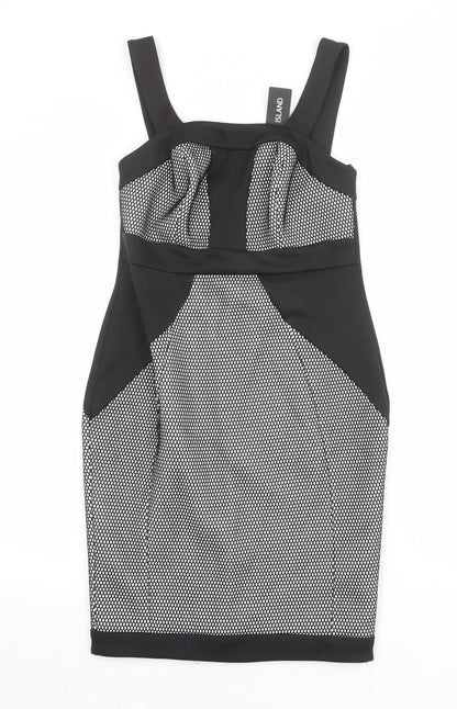 River Island Womens Black Geometric Polyester Shift Size 10 Square Neck Zip