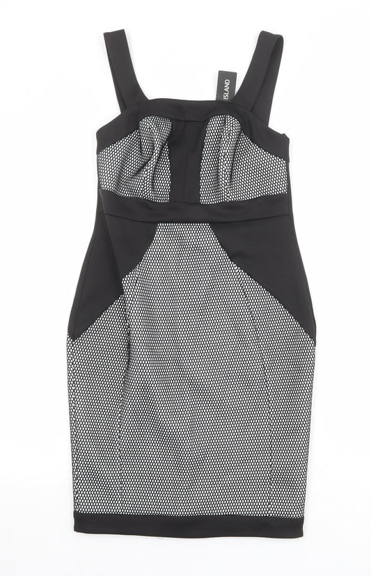River Island Womens Black Geometric Polyester Shift Size 10 Square Neck Zip