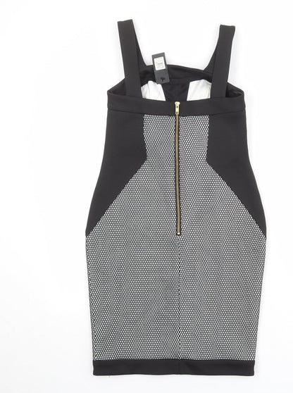 River Island Womens Black Geometric Polyester Shift Size 10 Square Neck Zip