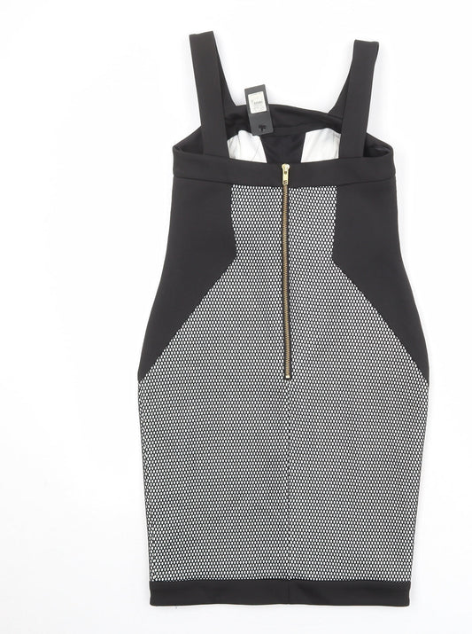 River Island Womens Black Geometric Polyester Shift Size 10 Square Neck Zip