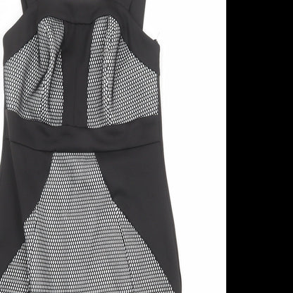 River Island Womens Black Geometric Polyester Shift Size 10 Square Neck Zip