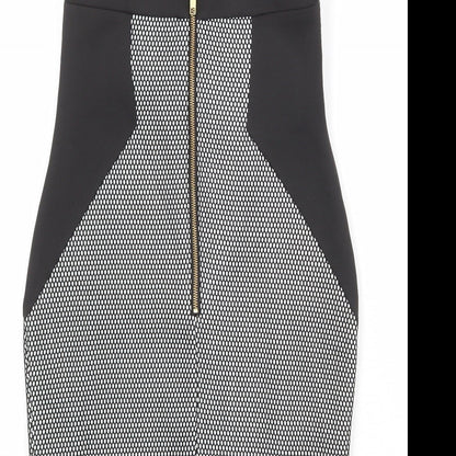 River Island Womens Black Geometric Polyester Shift Size 10 Square Neck Zip