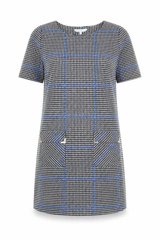 Front view of Red Herring women’s grey geometric polyester a-line, size UK 14, round neck pullover