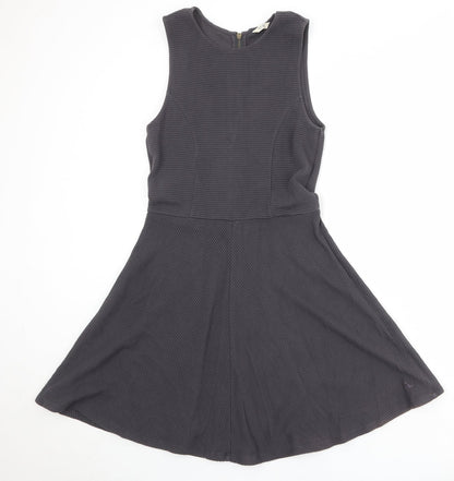 Jack Wills Womens Grey Cotton Skater Dress Size 12 Round Neck Zip