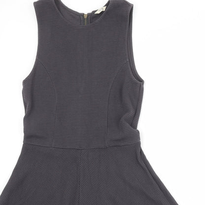 Jack Wills Womens Grey Cotton Skater Dress Size 12 Round Neck Zip
