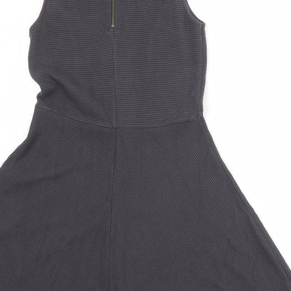 Jack Wills Womens Grey Cotton Skater Dress Size 12 Round Neck Zip
