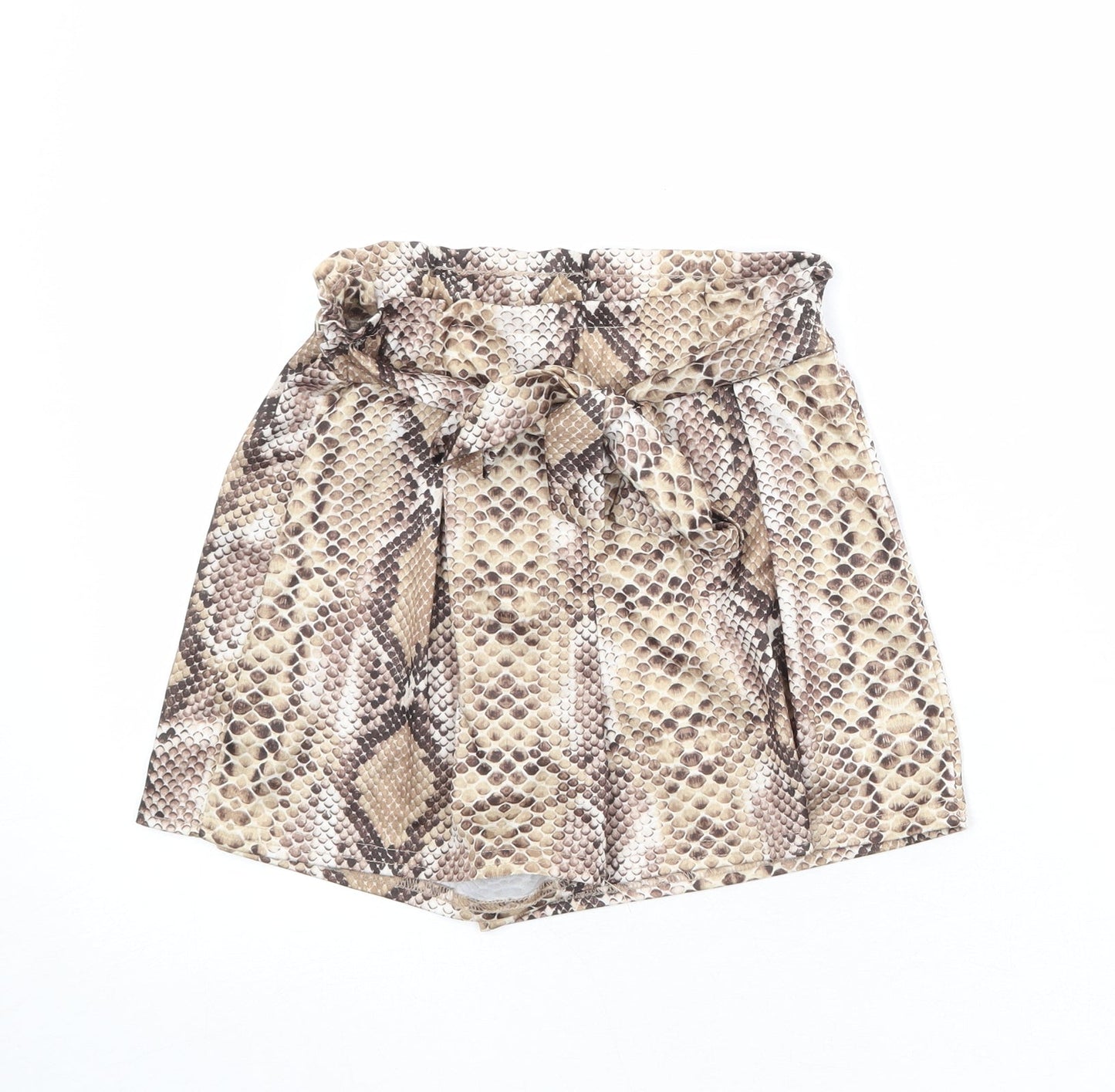 PRETTYLITTLETHING Womens Brown Animal Print Polyester Basic Shorts Size 6 Regular Pull On - Snake Print