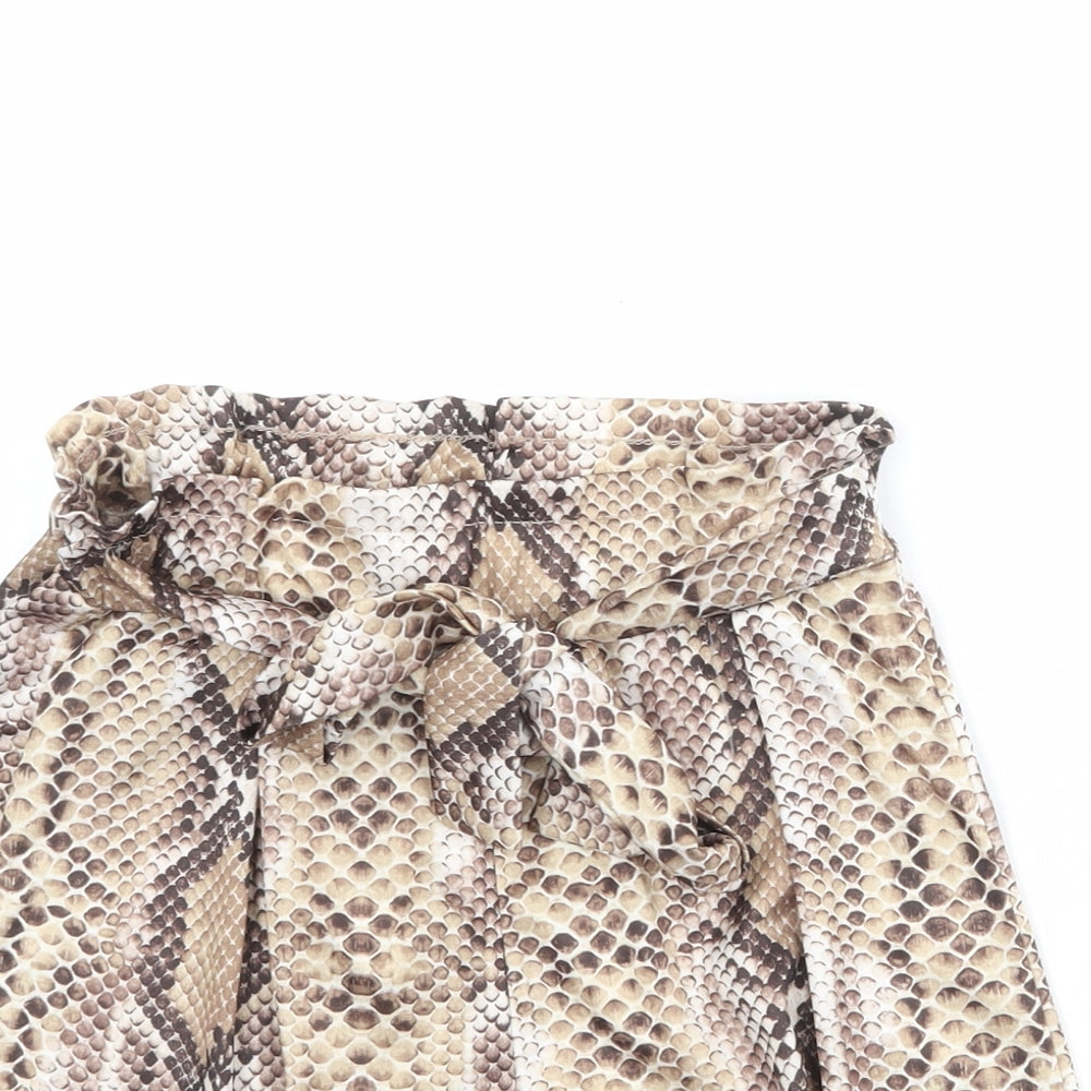 PRETTYLITTLETHING Womens Brown Animal Print Polyester Basic Shorts Size 6 Regular Pull On - Snake Print