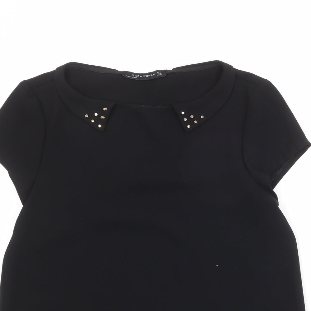Womens UK Size M Zara Black Basic T-Shirt